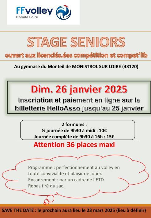 STAGE SENIORS – 26 Janvier 2025